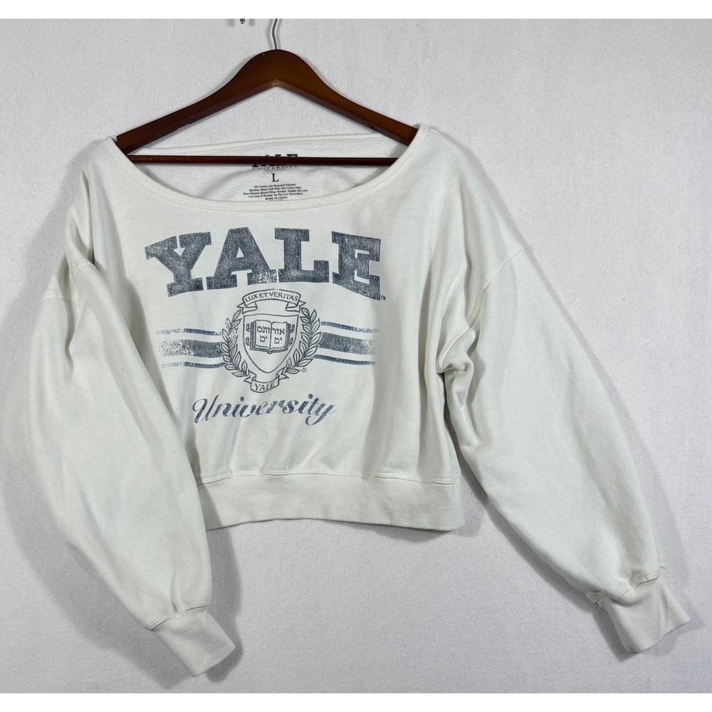 Yale University Cropped Sweatshirt White Large Ivy League Collegiate Pullover